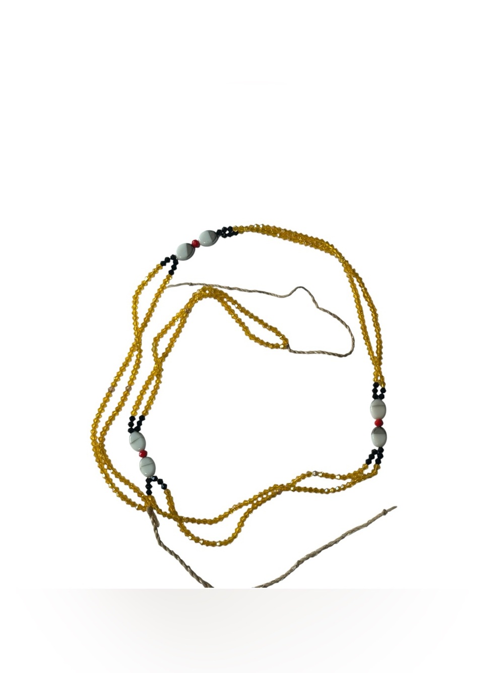 African Double Strand Waist Beads 42” Shiny Gold Amber Black Red Tie-On